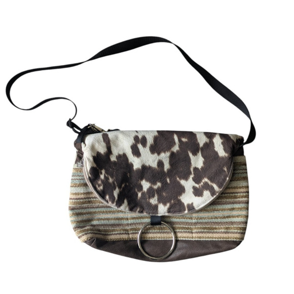 Kindred Spirit Convertible Messenger Backpack Brown Tan Cow Print Animal Western - Picture 1 of 9
